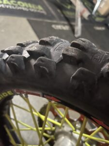 Goldentyre GT333 Extreme Gummy rear tyre after 800km and 30 hours of enduro riding on a KTM 350 EXC-F