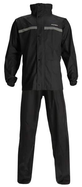 Acerbis Rain Suit Line Black waterproof motorcycle rain suit jacket and pants front view